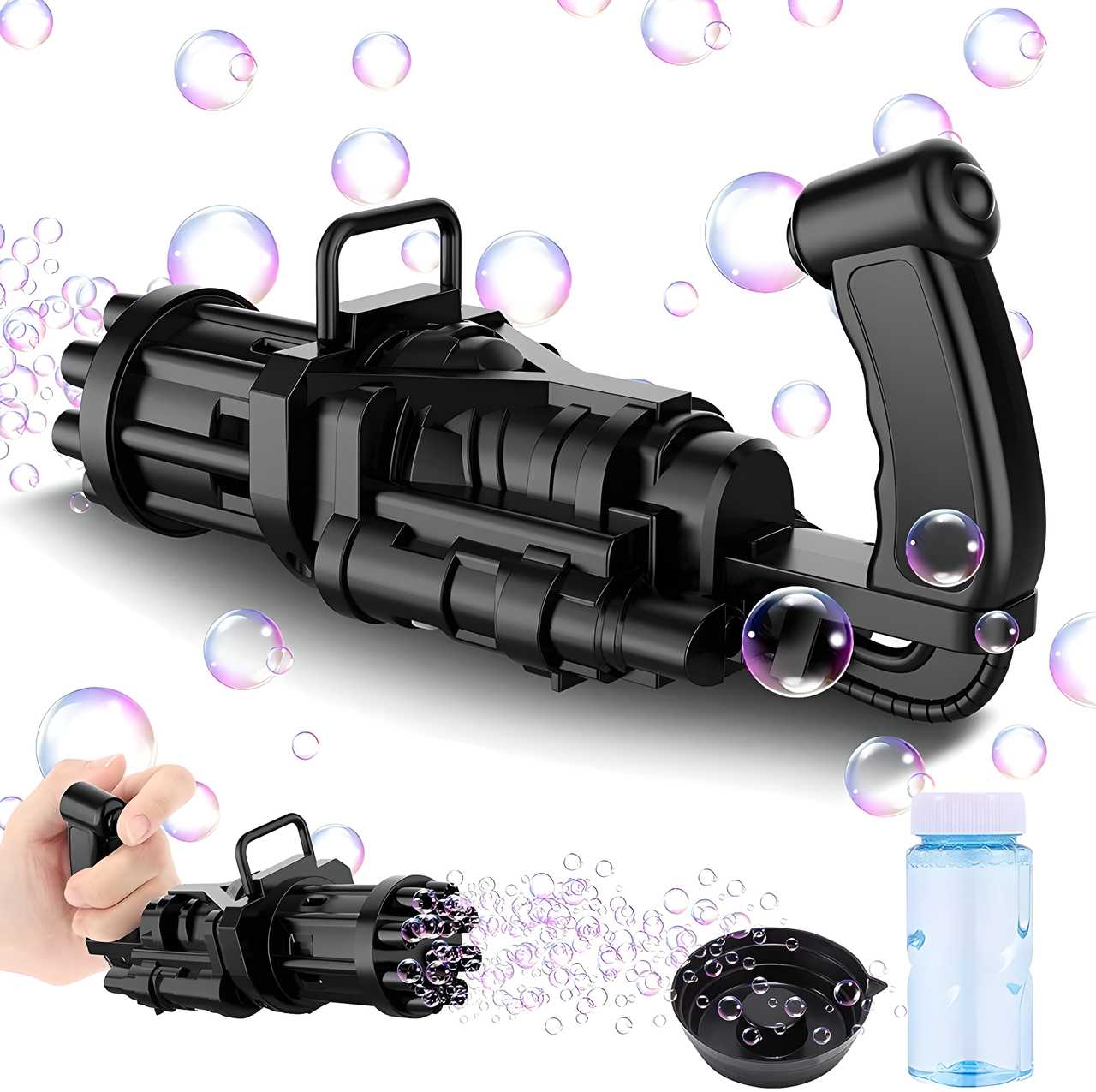 Bubble Gun- 8 Hole Automatic Gatling Bubble Gun Blower Maker, with 3 Batteries and Bubble Water(Assorted Color) xwmhrv-4q